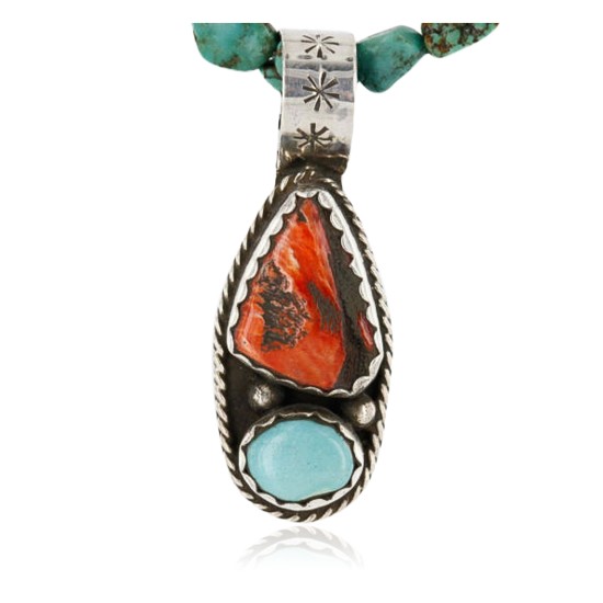 Handmade Certified Authentic Navajo .925 Sterling Silver Natural Spiny Oyster and Turquoise Native American Necklace 370998544885