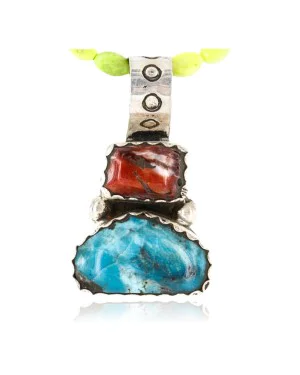 Handmade Certified Authentic Navajo .925 Sterling Silver Natural Spiny Oyster and Turquoise Native American Necklace 370998985944