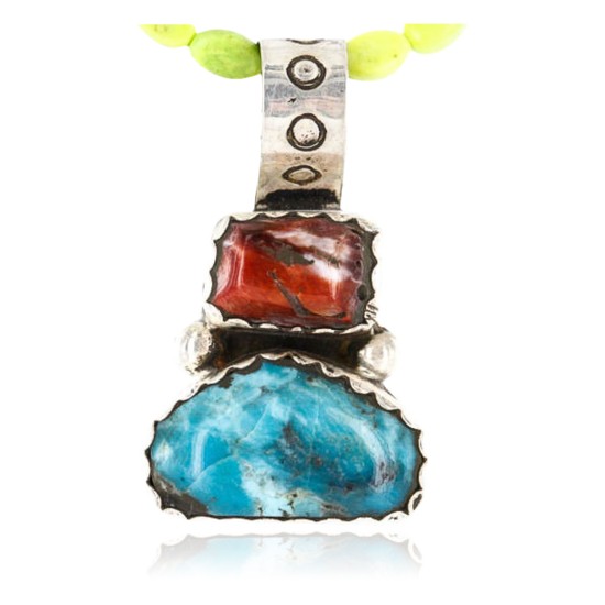 Handmade Certified Authentic Navajo .925 Sterling Silver Natural Spiny Oyster and Turquoise Native American Necklace 370998985944