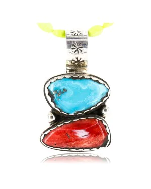 Handmade Certified Authentic Navajo .925 Sterling Silver Natural Spiny Oyster and Turquoise Native American Necklace 371002457806