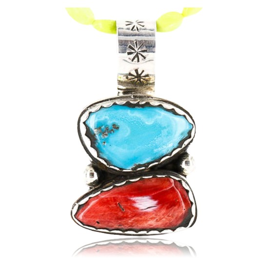 Handmade Certified Authentic Navajo .925 Sterling Silver Natural Spiny Oyster and Turquoise Native American Necklace 371002457806