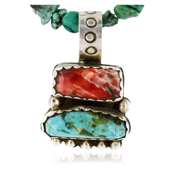 Handmade Certified Authentic Navajo .925 Sterling Silver Natural Spiny Oyster and Turquoise Native American Necklace 371002848987 Handmade Certified Authentic Navajo .925 Sterling Silver Natural Spiny Oyster and Turquoise Native American Necklace 371002848987
