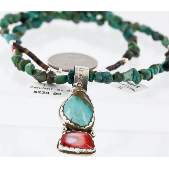 Handmade Certified Authentic Navajo .925 Sterling Silver Natural Spiny Oyster and Turquoise Native American Necklace 371003577441 Handmade Certified Authentic Navajo .925 Sterling Silver Natural Spiny Oyster and Turquoise Native American Necklace 371003577441