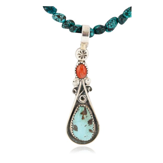 Handmade Certified Authentic Navajo .925 Sterling Silver Natural Spiny Oyster and Turquoise Native American Necklace 371030711645