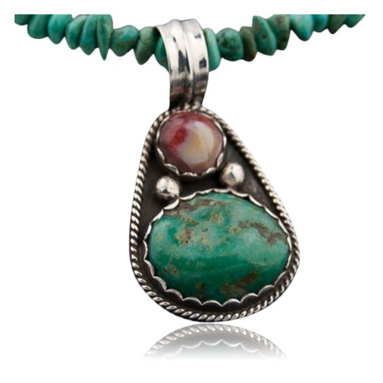 Handmade Certified Authentic Navajo .925 Sterling Silver Natural Spiny Oyster and Turquoise Native American Necklace 390641633387
