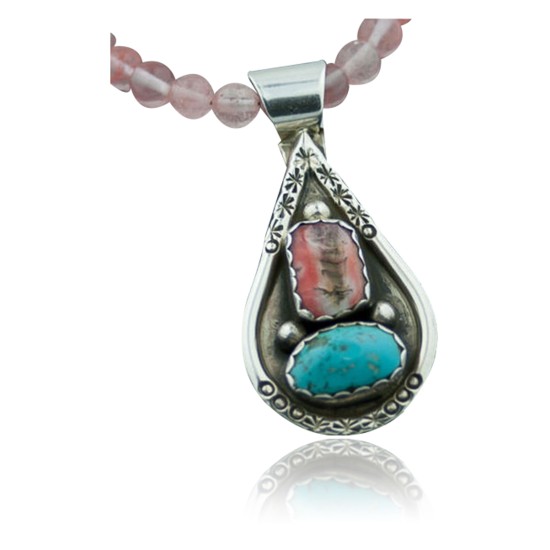 Handmade Certified Authentic Navajo .925 Sterling Silver Natural Spiny Oyster and Turquoise Native American Necklace 390643678852