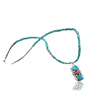 Handmade Certified Authentic Navajo .925 Sterling Silver Natural Spiny Oyster and Turquoise Native American Necklace 390646882747