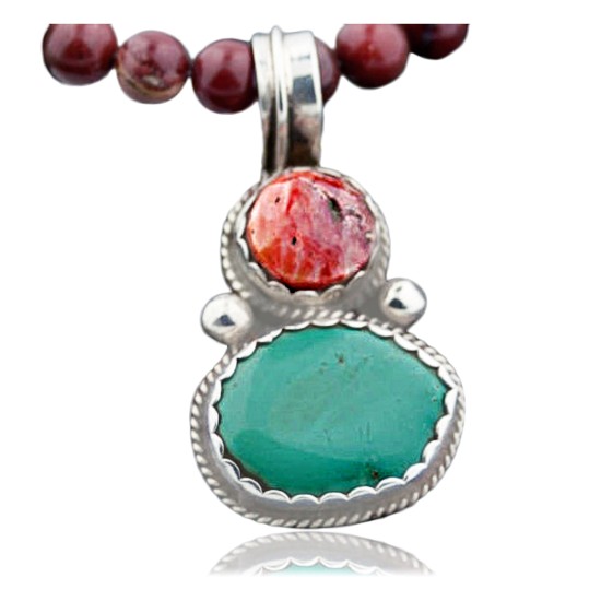 Handmade Certified Authentic Navajo .925 Sterling Silver Natural Spiny Oyster and Turquoise Native American Necklace 390646955334
