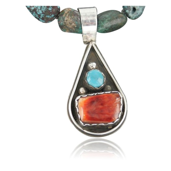 Handmade Certified Authentic Navajo .925 Sterling Silver Natural Spiny Oyster and Turquoise Native American Necklace 390659735829