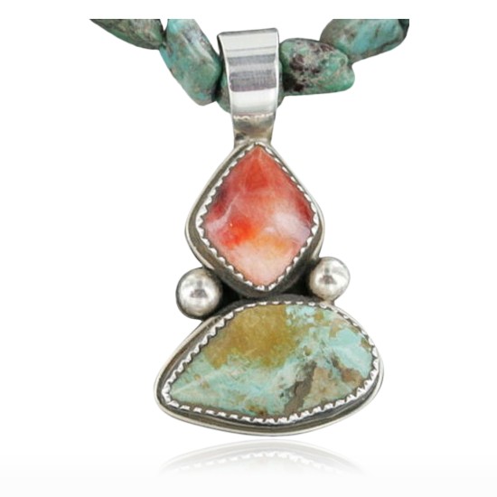 Handmade Certified Authentic Navajo .925 Sterling Silver Natural Spiny Oyster and Turquoise Native American Necklace 390668263284 Handmade Certified Authentic Navajo .925 Sterling Silver Natural Spiny Oyster and Turquoise Native American Necklace 390668263284