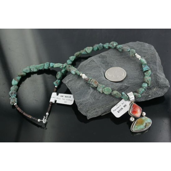 Handmade Certified Authentic Navajo .925 Sterling Silver Natural Spiny Oyster and Turquoise Native American Necklace 390668263284 Handmade Certified Authentic Navajo .925 Sterling Silver Natural Spiny Oyster and Turquoise Native American Necklace 390668263284