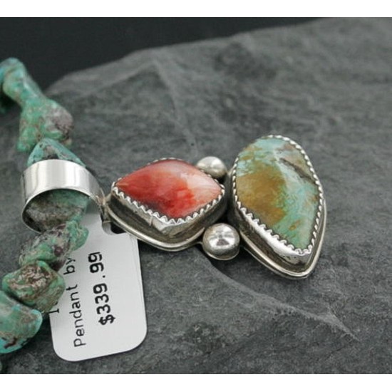 Handmade Certified Authentic Navajo .925 Sterling Silver Natural Spiny Oyster and Turquoise Native American Necklace 390668263284 Handmade Certified Authentic Navajo .925 Sterling Silver Natural Spiny Oyster and Turquoise Native American Necklace 390668263284