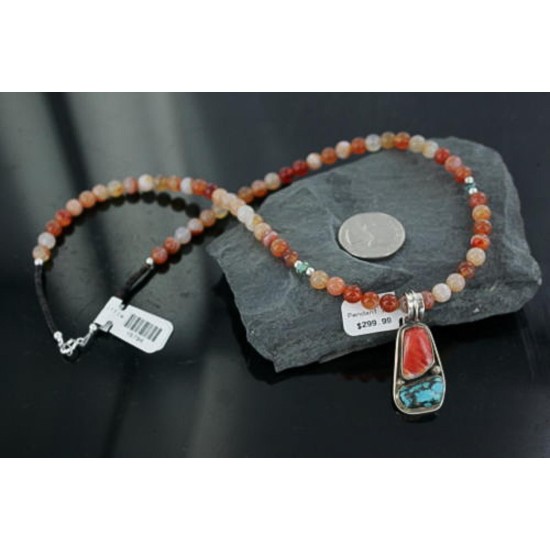 Handmade Certified Authentic Navajo .925 Sterling Silver Natural Spiny Oyster and Turquoise Native American Necklace 390671275377 Handmade Certified Authentic Navajo .925 Sterling Silver Natural Spiny Oyster and Turquoise Native American Necklace 390671275377