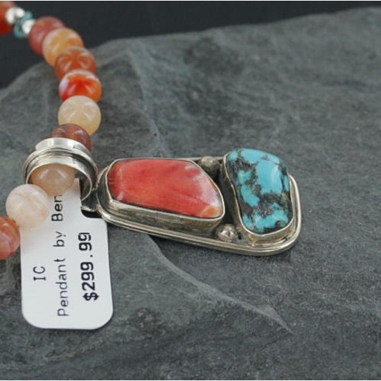 Handmade Certified Authentic Navajo .925 Sterling Silver Natural Spiny Oyster and Turquoise Native American Necklace 390671275377 Handmade Certified Authentic Navajo .925 Sterling Silver Natural Spiny Oyster and Turquoise Native American Necklace 390671275377