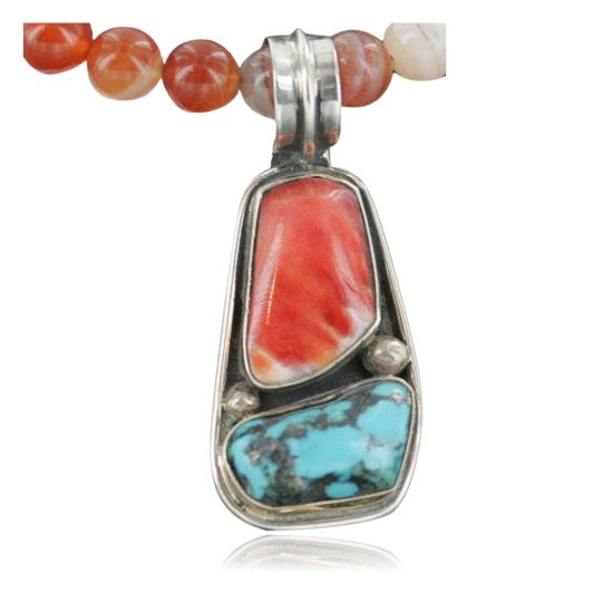 Handmade Certified Authentic Navajo .925 Sterling Silver Natural Spiny Oyster and Turquoise Native American Necklace 390671275377 Handmade Certified Authentic Navajo .925 Sterling Silver Natural Spiny Oyster and Turquoise Native American Necklace 390671275377