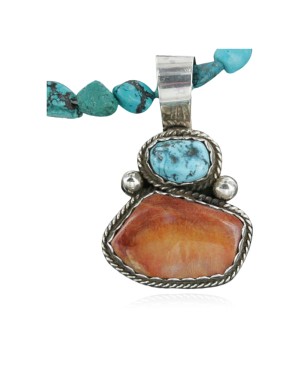 Handmade Certified Authentic Navajo .925 Sterling Silver Natural Spiny Oyster and Turquoise Native American Necklace 390682082487