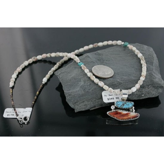 Handmade Certified Authentic Navajo .925 Sterling Silver Natural Spiny Oyster and Turquoise Native American Necklace 390714008792 Handmade Certified Authentic Navajo .925 Sterling Silver Natural Spiny Oyster and Turquoise Native American Necklace 390714008792