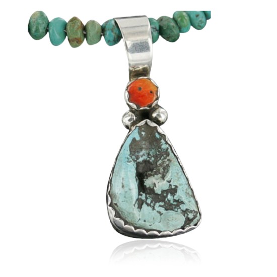 Handmade Certified Authentic Navajo .925 Sterling Silver Natural Spiny Oyster and Turquoise Native American Necklace 390714866720