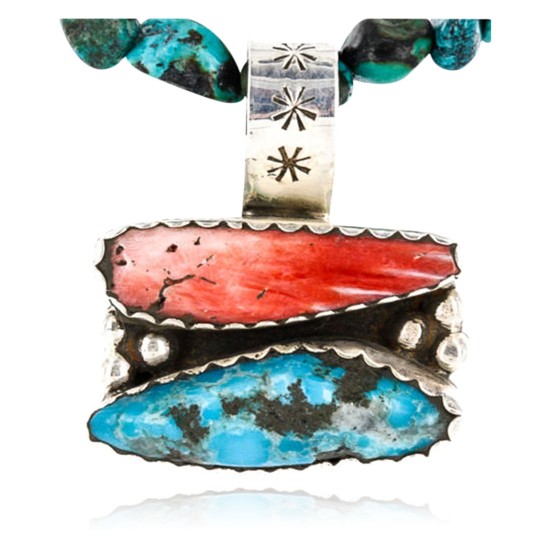Handmade Certified Authentic Navajo .925 Sterling Silver Natural Spiny Oyster and Turquoise Native American Necklace 390761448155
