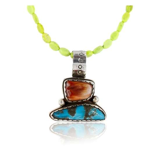 Handmade Certified Authentic Navajo .925 Sterling Silver Natural Spiny Oyster and Turquoise Native American Necklace 390768947543