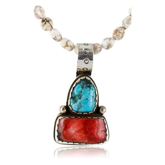 Handmade Certified Authentic Navajo .925 Sterling Silver Natural Spiny Oyster and Turquoise Native American Necklace 390769184790