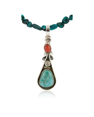 Handmade Certified Authentic Navajo .925 Sterling Silver Natural Spiny Oyster and Turquoise Native American Necklace 390805320714