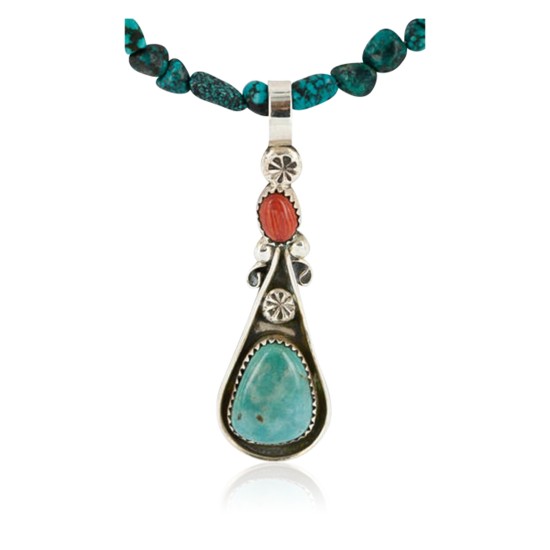Handmade Certified Authentic Navajo .925 Sterling Silver Natural Spiny Oyster and Turquoise Native American Necklace 390805320714