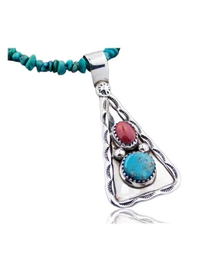 Navajo .925 Sterling Silver Turquoise and Spiny Oyster Necklace 14863-10-15771 Navajo .925 Sterling Silver Turquoise and Spiny Oyster Necklace 14863-10-15771