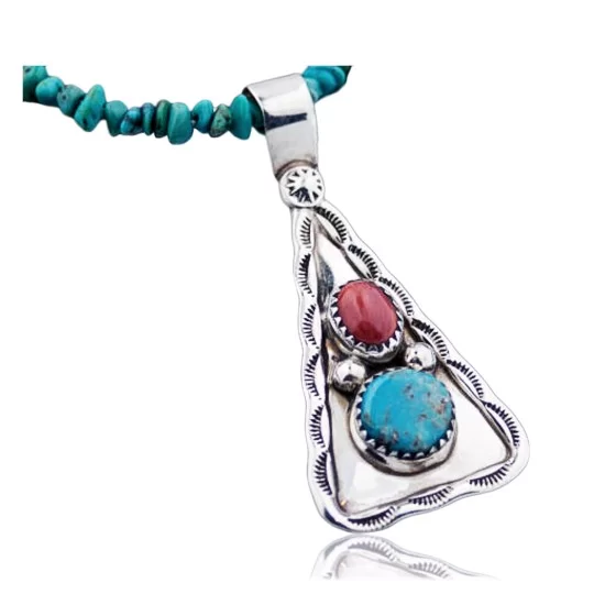 Navajo .925 Sterling Silver Turquoise and Spiny Oyster Necklace 14863-10-15771 Navajo .925 Sterling Silver Turquoise and Spiny Oyster Necklace 14863-10-15771