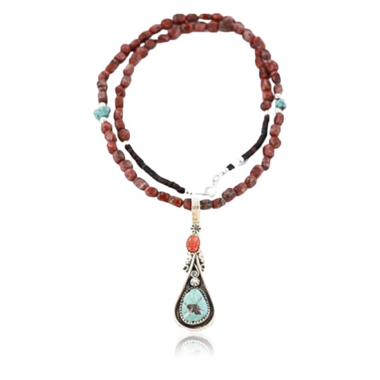 Handmade Certified Authentic Navajo .925 Sterling Silver Natural Spiny Oyster and Turquoise Native American Necklace & Pendant 390802227343