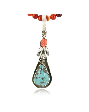 Handmade Certified Authentic Navajo .925 Sterling Silver Natural Spiny Oyster, Carnelian and Turquoise Native American Necklace & Pendant 371028093647