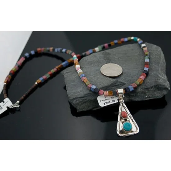 Navajo Handmade .925 Sterling Silver Turquoise and Spiny Oyster Necklace 15772-30-15975 Navajo Handmade .925 Sterling Silver Turquoise and Spiny Oyster Necklace 15772-30-15975
