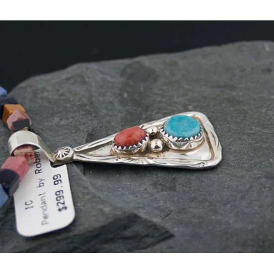 Navajo Handmade .925 Sterling Silver Turquoise and Spiny Oyster Necklace 15772-30-15975 Navajo Handmade .925 Sterling Silver Turquoise and Spiny Oyster Necklace 15772-30-15975