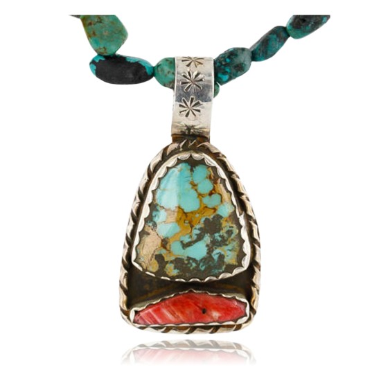 Handmade Certified Authentic Navajo .925 Sterling Silver Natural Spiny Oyster, Turquoise and CORAL Native American Necklace 371006709167