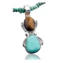 Handmade Certified Authentic Navajo .925 Sterling Silver Natural Tigers Eye and Turquoise Native American Necklace & Pendant 370840033805