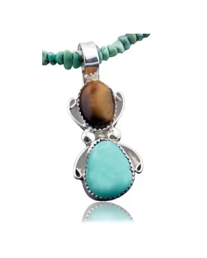 Handmade Certified Authentic Navajo .925 Sterling Silver Natural Tigers Eye and Turquoise Native American Necklace & Pendant 370840033805