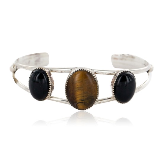 Handmade Certified Authentic Navajo .925 Sterling Silver Natural Tigers Eye Black Onyx Native American Bracelet 12820-0 Handmade Certified Authentic Navajo .925 Sterling Silver Natural Tigers Eye Black Onyx Native American Bracelet 12820-0