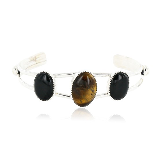 Handmade Certified Authentic Navajo .925 Sterling Silver Natural Tigers Eye Native American Bracelet 12820 Handmade Certified Authentic Navajo .925 Sterling Silver Natural Tigers Eye Native American Bracelet 12820