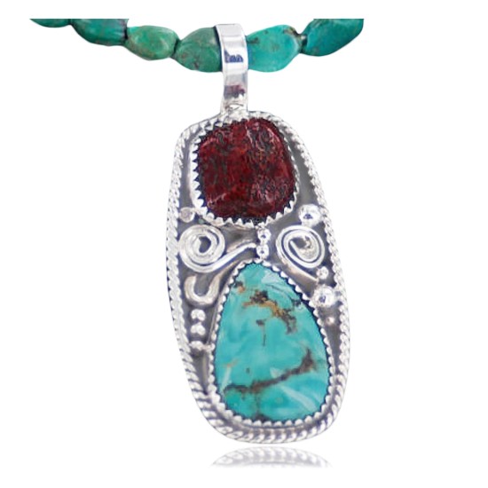 Handmade Certified Authentic Navajo .925 Sterling Silver Natural Turquoise and Coral Native American Necklace & Pendant 370891934268 Handmade Certified Authentic Navajo .925 Sterling Silver Natural Turquoise and Coral Native American Necklace & Pendant 370891934268