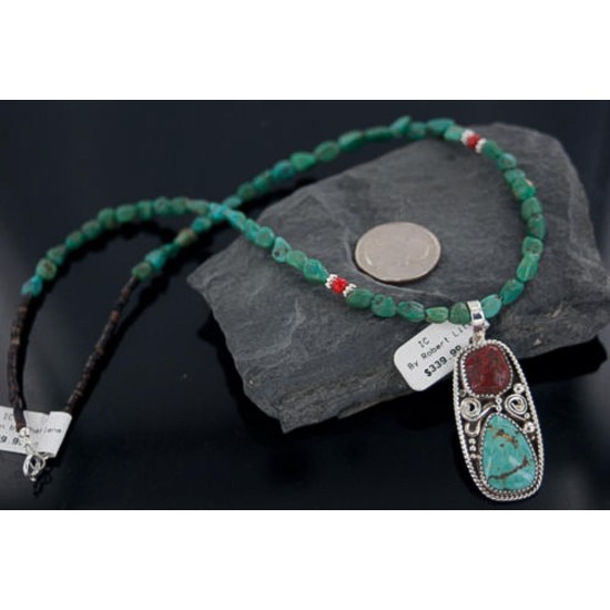 Handmade Certified Authentic Navajo .925 Sterling Silver Natural Turquoise and Coral Native American Necklace & Pendant 370891934268 Handmade Certified Authentic Navajo .925 Sterling Silver Natural Turquoise and Coral Native American Necklace & Pendant 370891934268