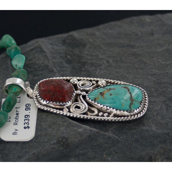 Handmade Certified Authentic Navajo .925 Sterling Silver Natural Turquoise and Coral Native American Necklace & Pendant 370891934268 Handmade Certified Authentic Navajo .925 Sterling Silver Natural Turquoise and Coral Native American Necklace & Pendant 370891934268