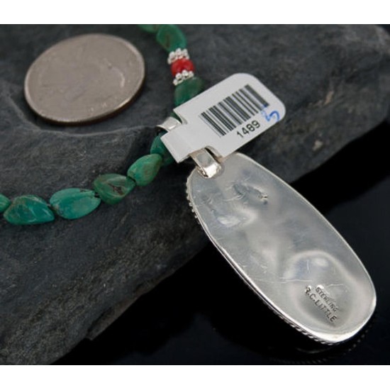 Handmade Certified Authentic Navajo .925 Sterling Silver Natural Turquoise and Coral Native American Necklace & Pendant 370891934268 Handmade Certified Authentic Navajo .925 Sterling Silver Natural Turquoise and Coral Native American Necklace & Pendant 370891934268
