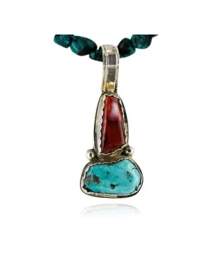 Handmade Certified Authentic Navajo .925 Sterling Silver Natural Turquoise and Spiny Oyster Native American Necklace 15923