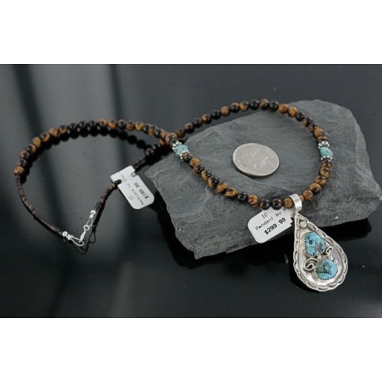 Handmade Certified Authentic Navajo .925 Sterling Silver Natural Turquoise and Tigers Eye Native American Necklace & Pendant 370918307180 Handmade Certified Authentic Navajo .925 Sterling Silver Natural Turquoise and Tigers Eye Native American Necklace & Pendant 370918307180