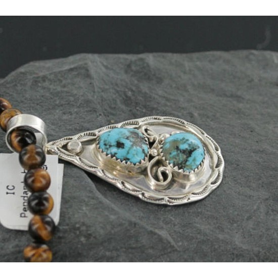 Handmade Certified Authentic Navajo .925 Sterling Silver Natural Turquoise and Tigers Eye Native American Necklace & Pendant 370918307180 Handmade Certified Authentic Navajo .925 Sterling Silver Natural Turquoise and Tigers Eye Native American Necklace & Pendant 370918307180