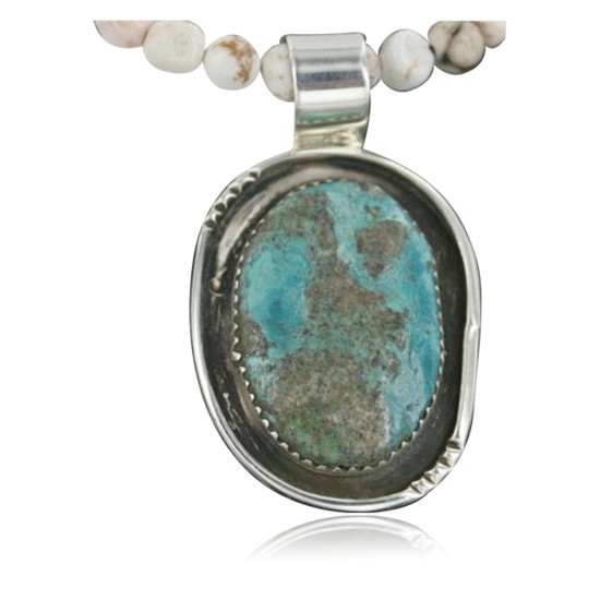 Handmade Certified Authentic Navajo .925 Sterling Silver Natural Turquoise and White Howlite Native American Necklace & Pendant 390683112847