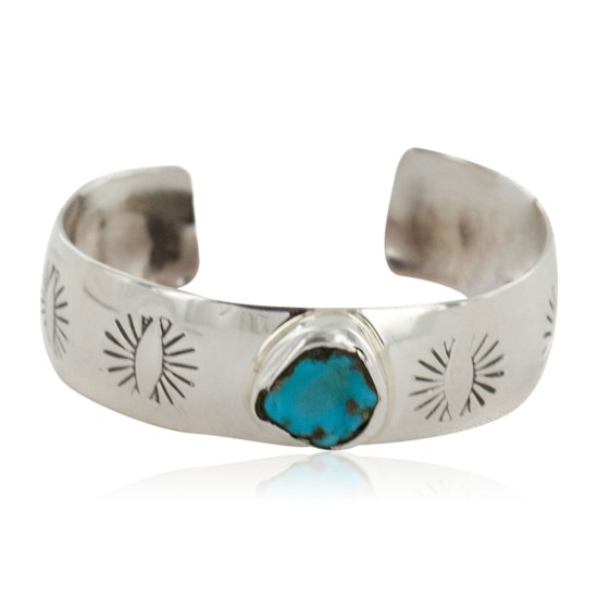 Handmade Certified Authentic Navajo .925 Sterling Silver Natural Turquoise Baby Native American Bracelet 1 12483-1