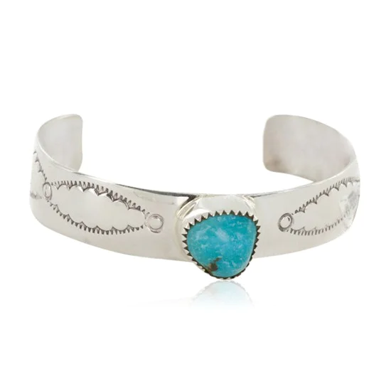 Handmade Certified Authentic Navajo .925 Sterling Silver Natural Turquoise Baby Native American Bracelet 12483-2