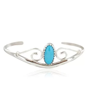 Handmade Certified Authentic Navajo .925 Sterling Silver Natural Turquoise Native American Baby Bracelet  13186-1