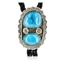 Handmade Certified Authentic Navajo .925 Sterling Silver Natural Turquoise Native American Bolo Tie  24382